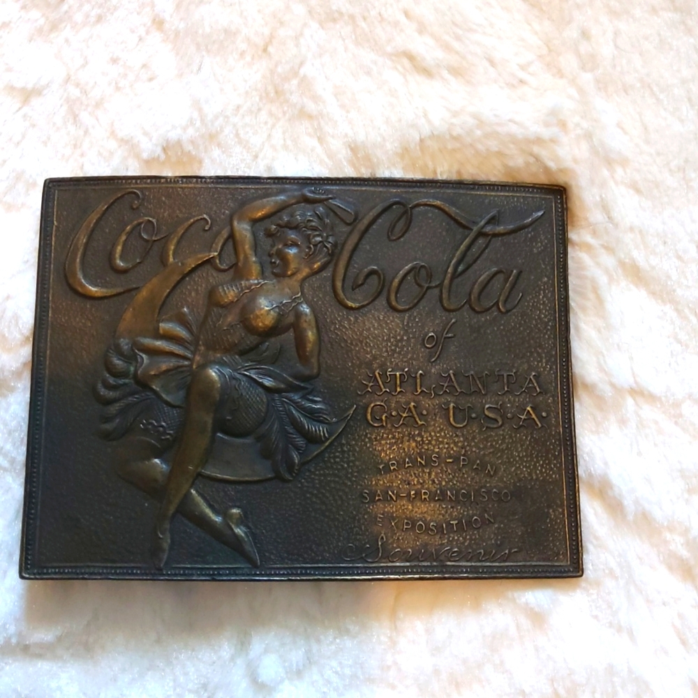 VTG Coca-Cola Trans-Pan San Fran Expo Swinging Dancer Brass belt buckle
